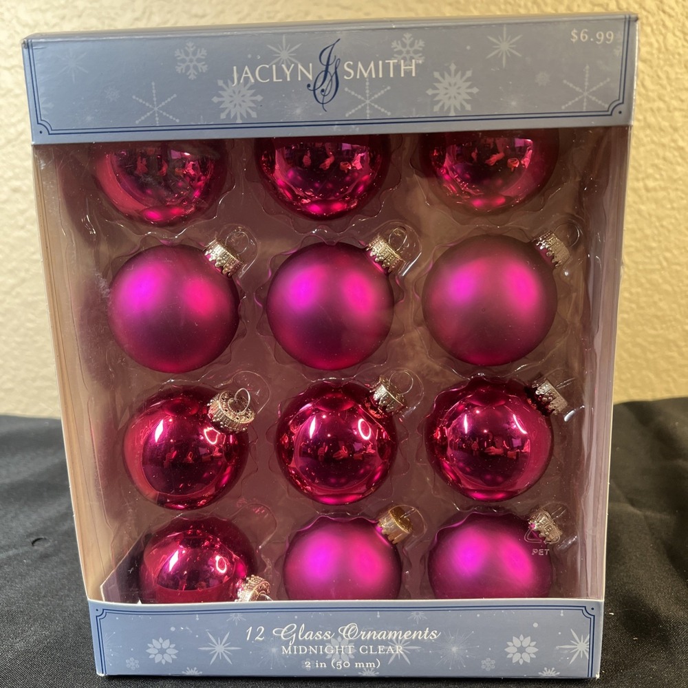 Vintage Jaclyn Smith Midnight Clear Glass Ornaments  Set Of 12 -Frosted & Glossy